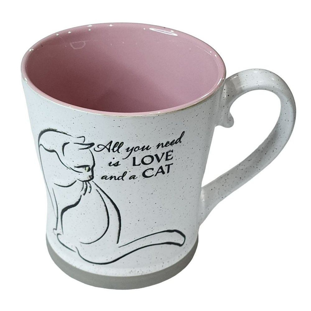 White And Pink Ceramic Cat Coffee Mug - All You Need Is Love And a Cat 16 Oz - Picture 14 of 16